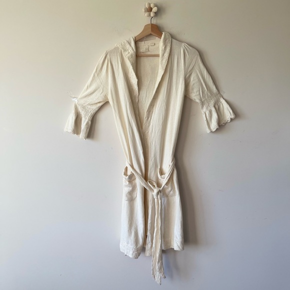 Pure&Good Anthropologie Cream Ruffle-Trim Robe - Picture 6 of 7